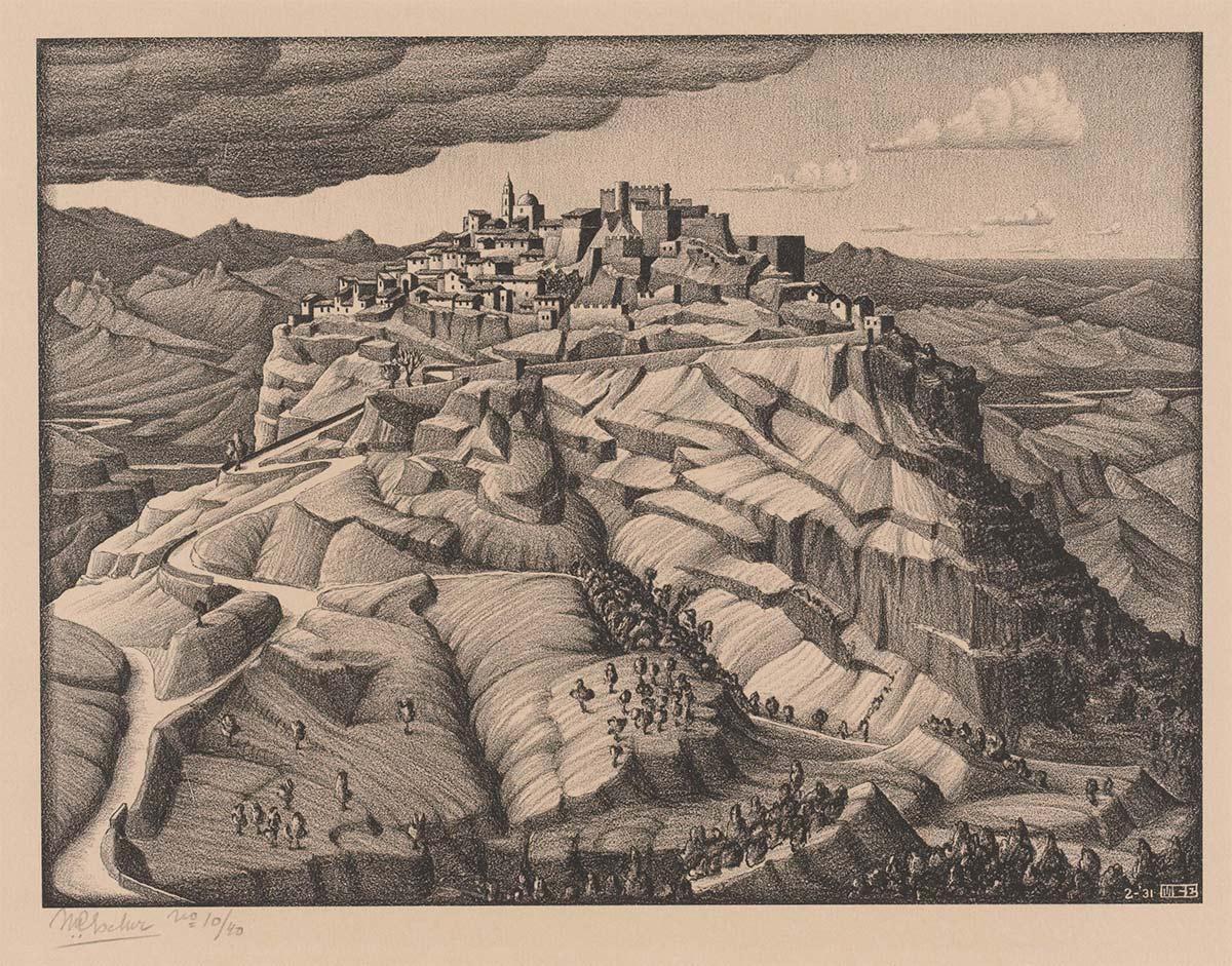 M.C. Escher, Santa Severina, Calabria, litho, februari 1931
