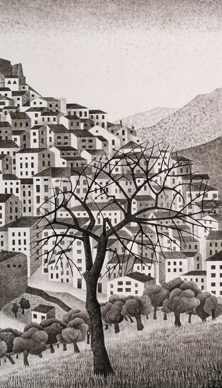 M.C. Escher, Montecelio, detail boom rechtsonder, 1924
