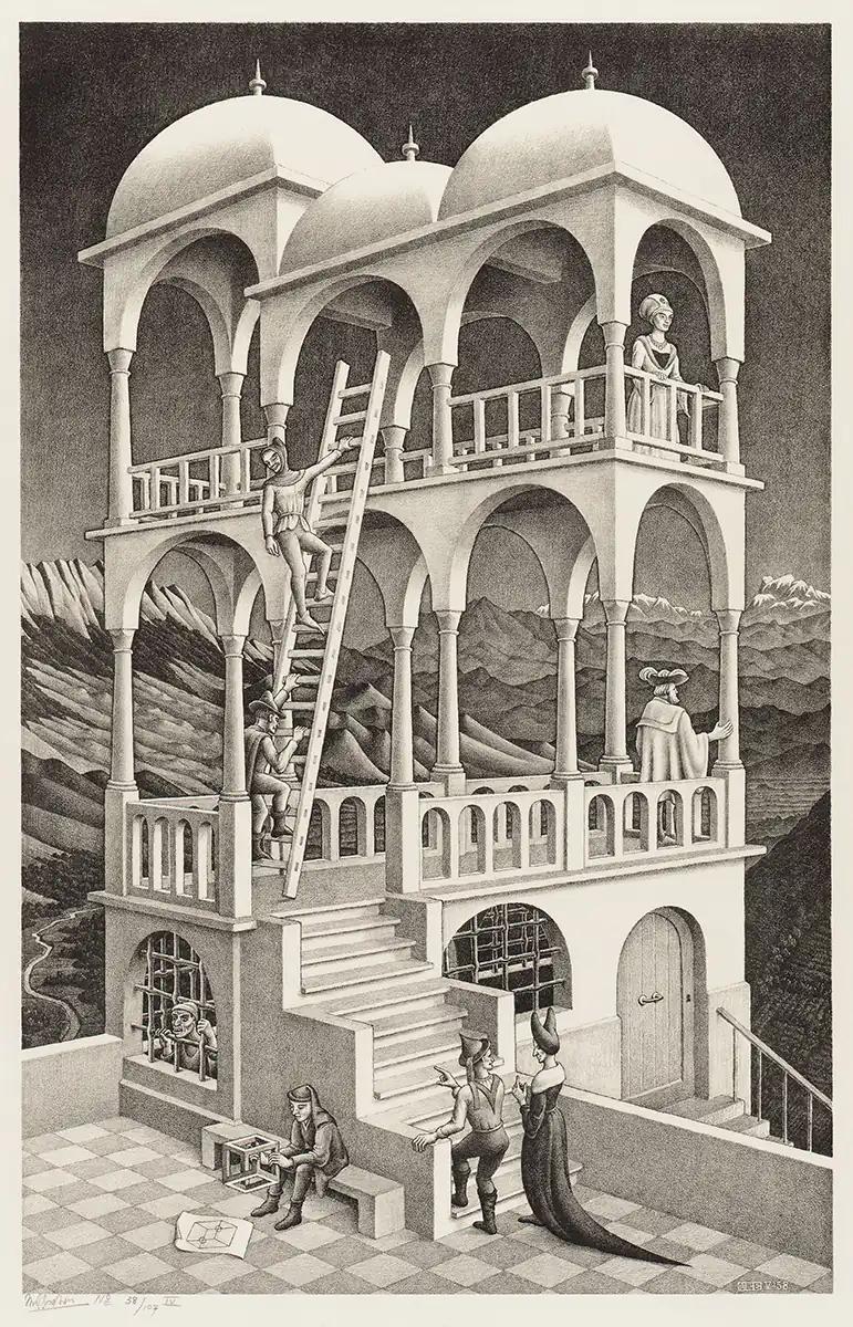 M.C. Escher, Belvédère, litho, mei 1958