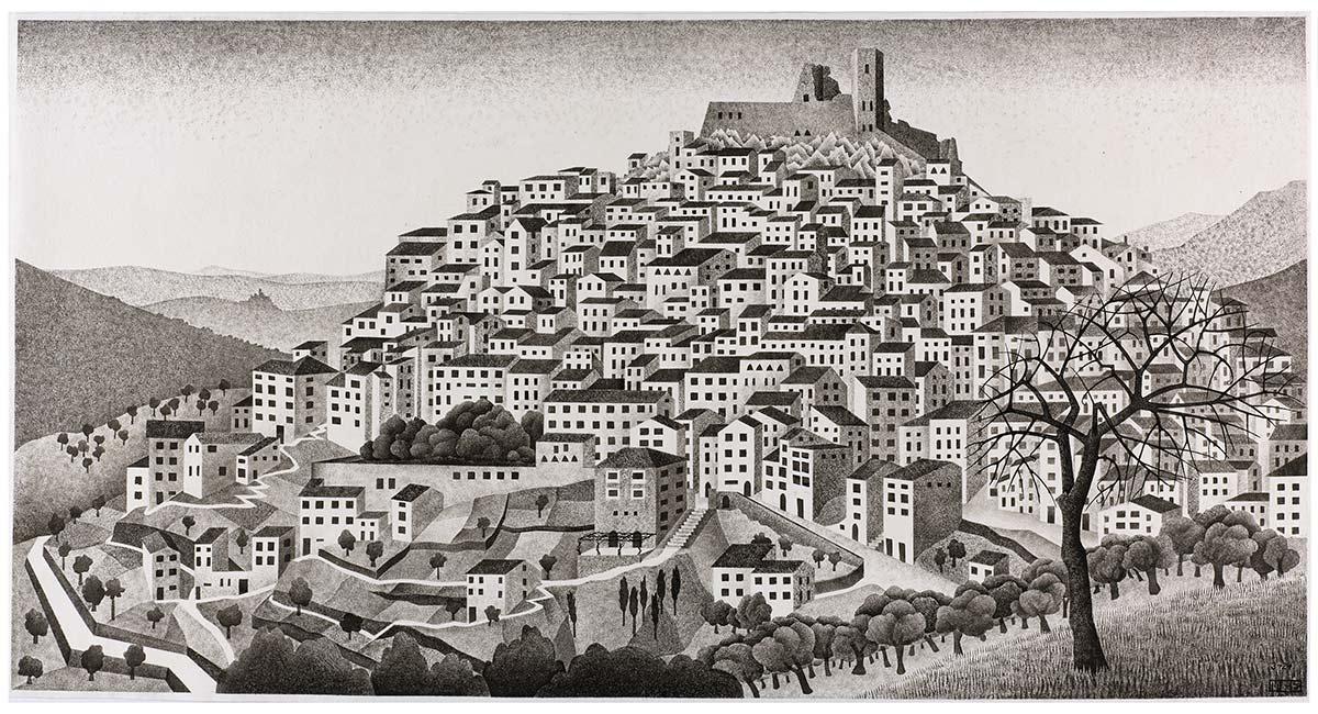 M.C. Escher, Montecelio, inkt op papier, maart 1924