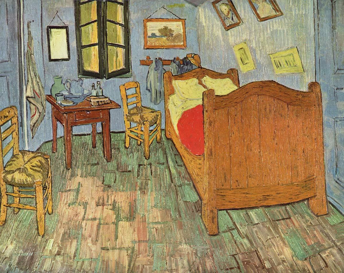 Vincent van Gogh, De slaapkamer, olieverf op doek, september 1889. Collectie Art Institute of Chicago