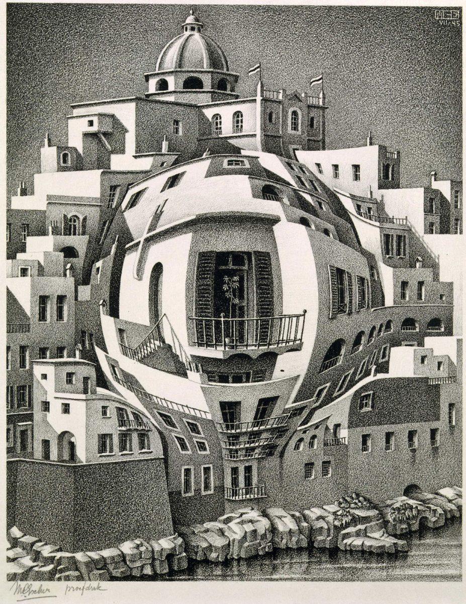 M.C. Escher, Balkon, litho (proefdruk), juli 1945