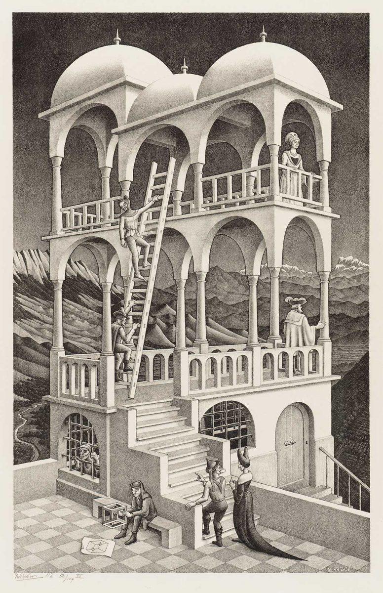M.C. Escher, Belvédère, litho, 1958