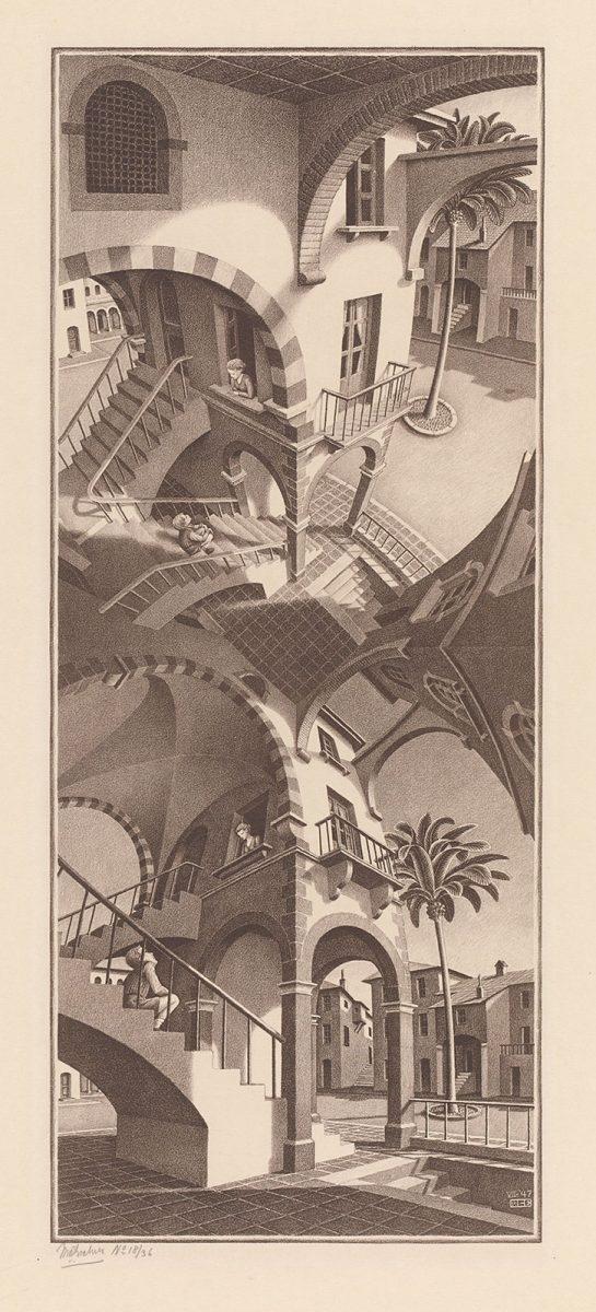 M.C. Escher, Boven en onder, litho, juli 1947