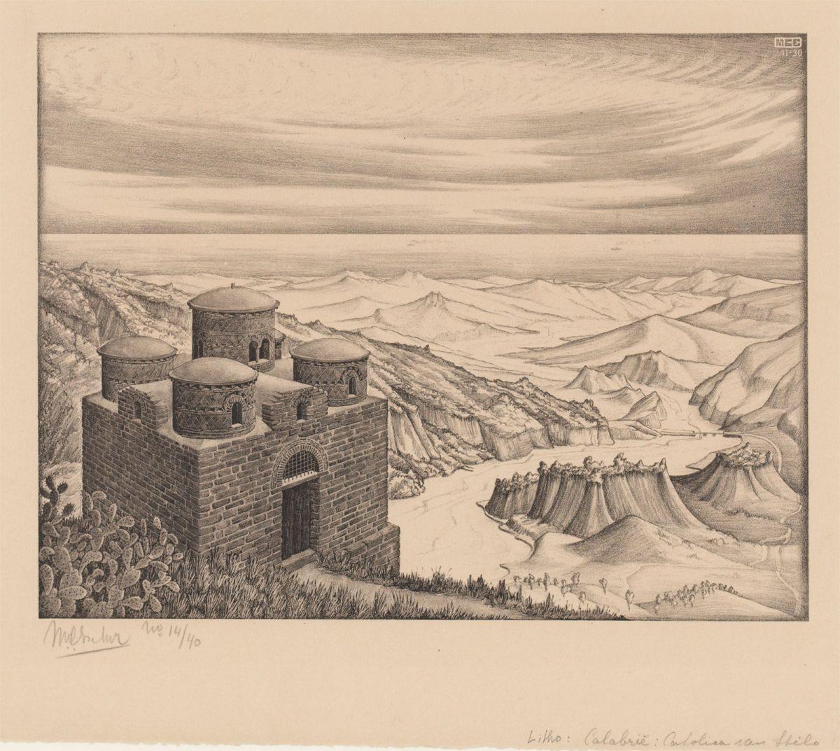M.C. Escher, Cattolica van Stilo, Calabria, litho, november 1930