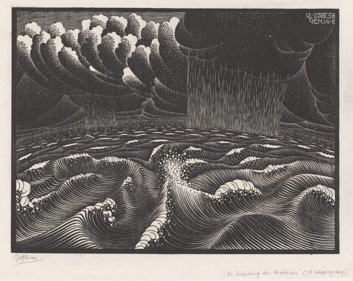 M.C. Escher, De tweede scheppingsdag (De Scheiding der Wateren), houtsnede, december 1925