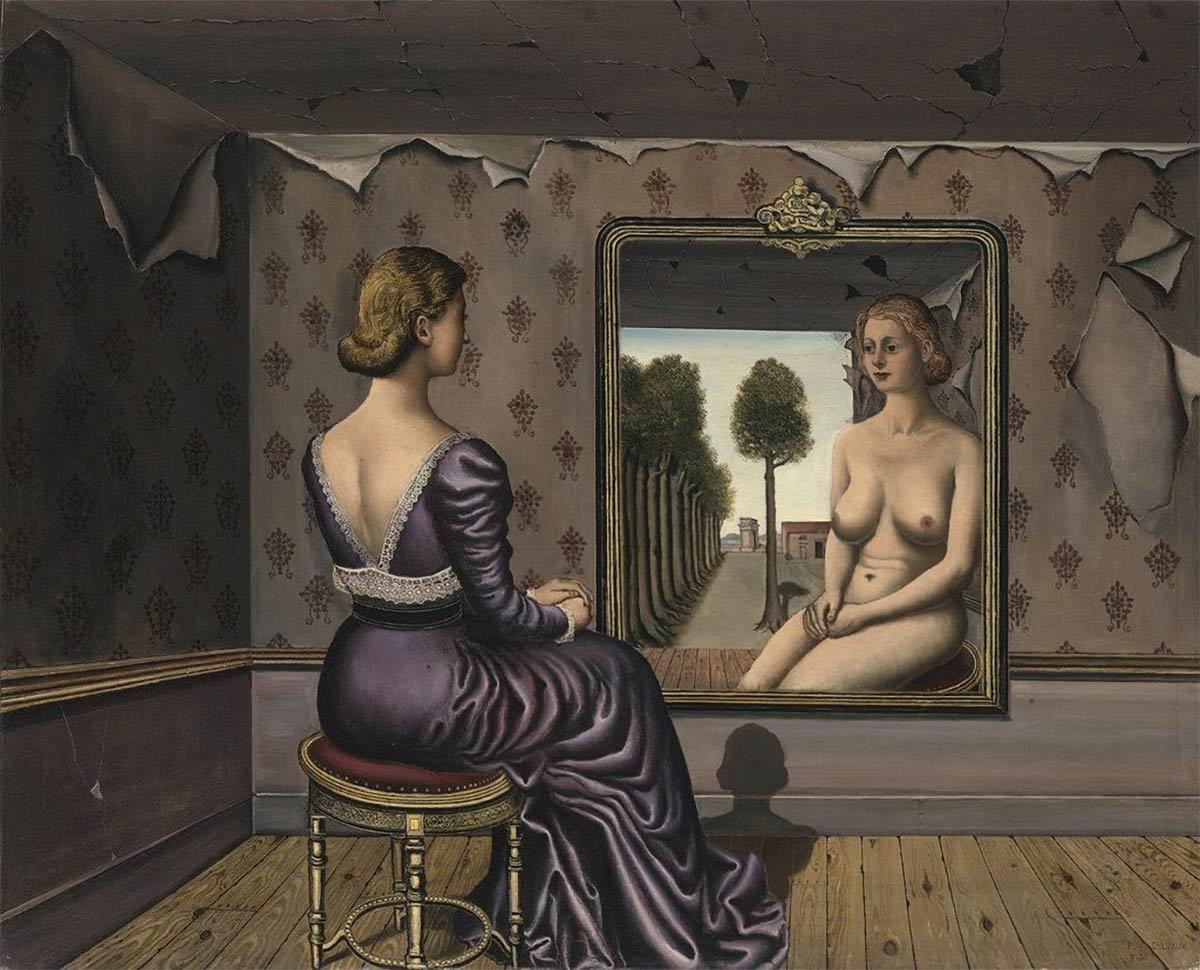 Paul Delvaux, Le miroir, olieverf op doek, 1936. Privécollectie