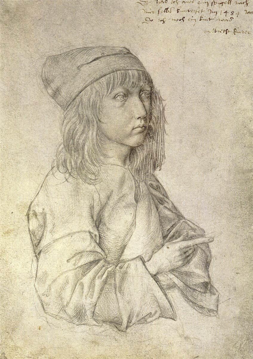 Albrecht Dürer, zelfportret, zilverstift tekening, 1484. Collectie Albertina, Wenen