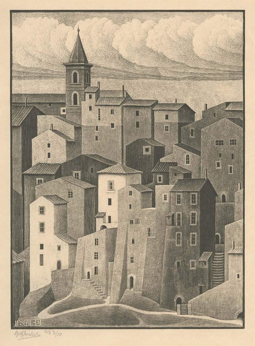 M.C. Escher, Genazzano, Abruzzi, litho (tweede staat), november 1929