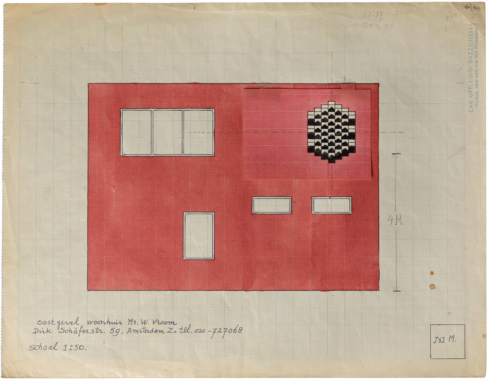 M.C. Escher, Gevelontwerp voor woonhuis familie Vroom, inkt en gouache, 1959. Schenking collectie familie Vroom