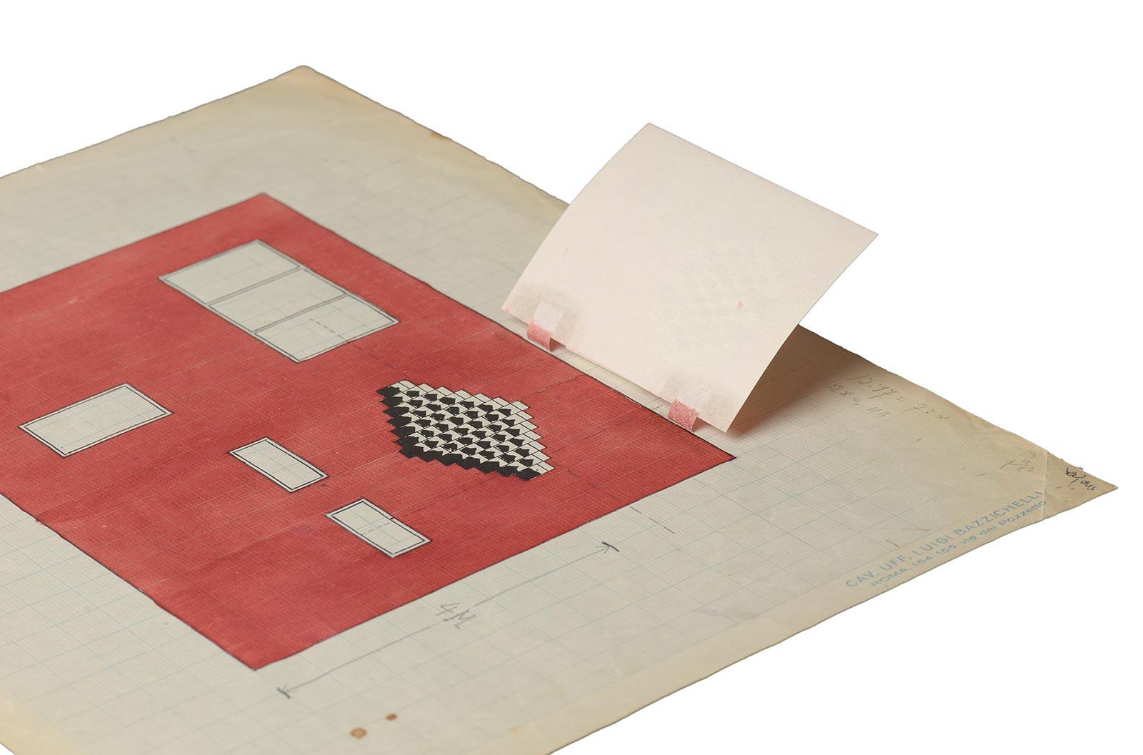 M.C. Escher, Gevelontwerp voor woonhuis familie Vroom (definitieve keuze), inkt en gouache, 1959. Schenking collectie familie Vroom