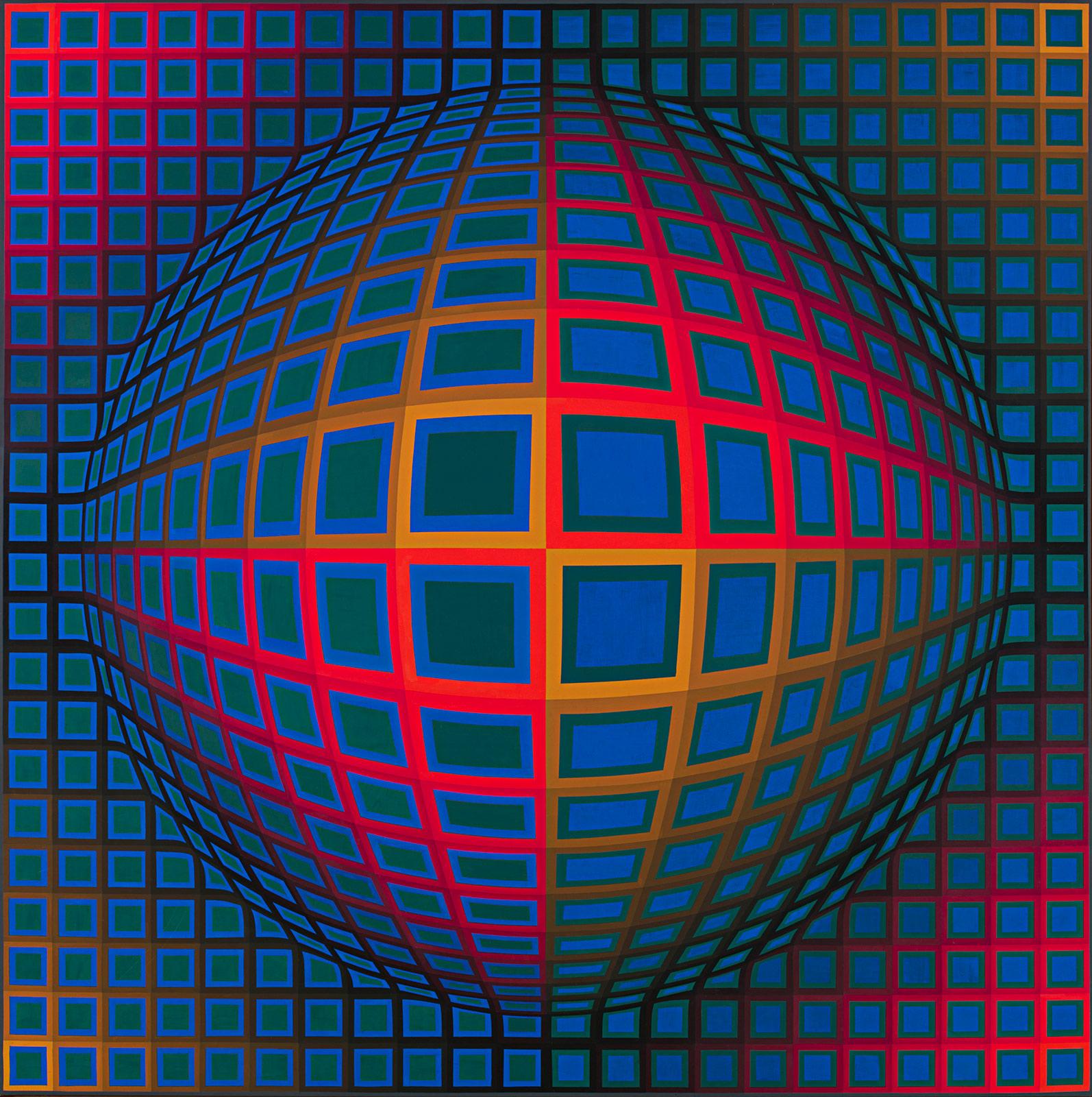 <p>Victor Vasarely, Vega-Nor, olieverf op doek, 1969. Collectie Buffalo AKG Art Museum</p>