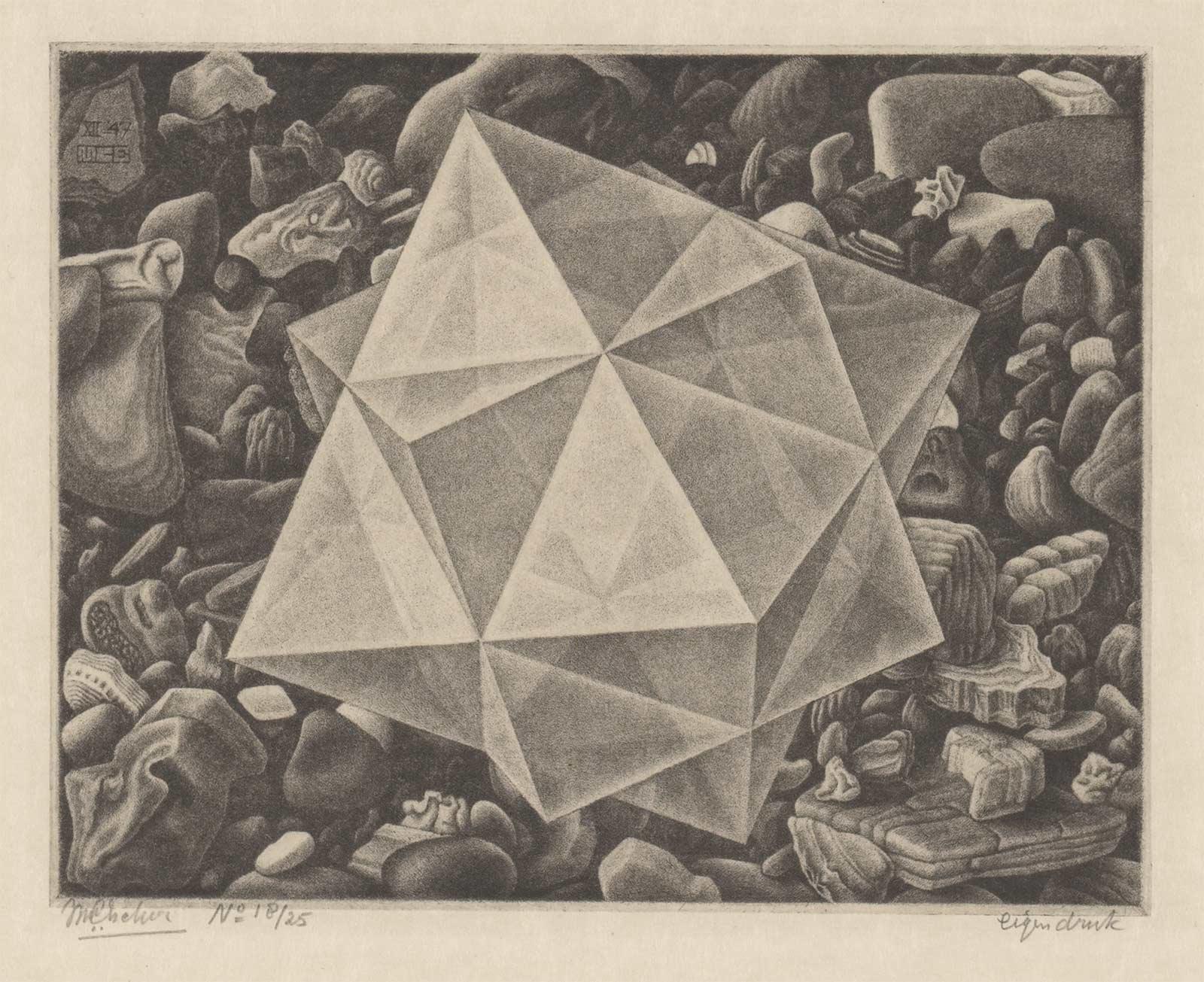 M.C. Escher, Kristal, mezzotint, december 1947