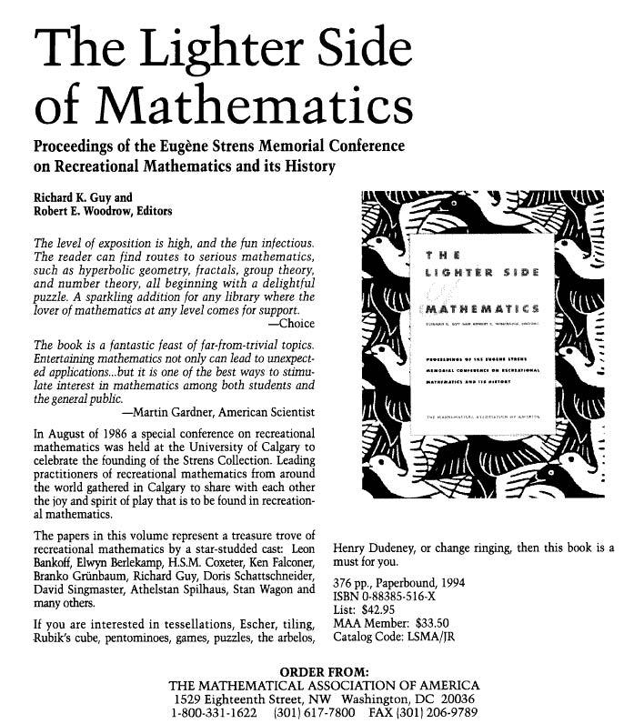 Bespreking van The Lighter Side of Mathematics door American Mathematical Society, 1994