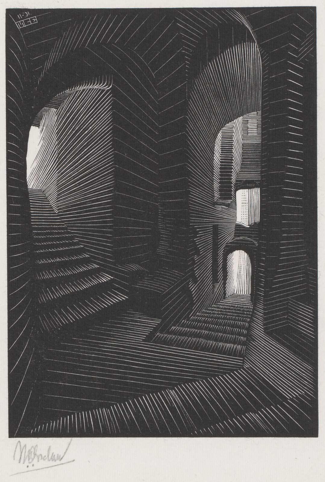 M.C. Escher, Overdekt steegje in Atrani, houtsnede, november 1931
