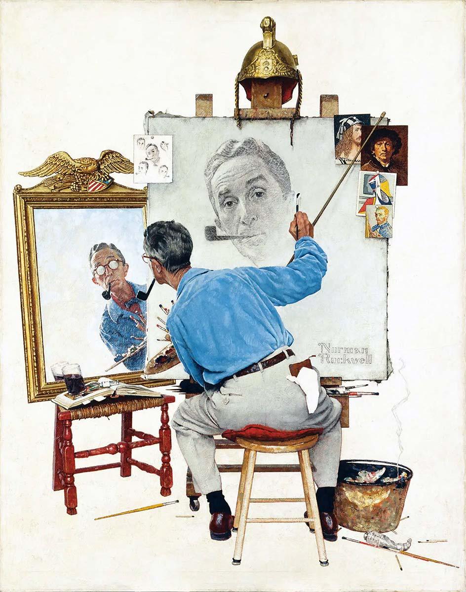 Norman Rockwell, Triple Self-Portrait, 1960. Collectie The Norman Rockwell Museum, Stockbridge, Massachusetts
