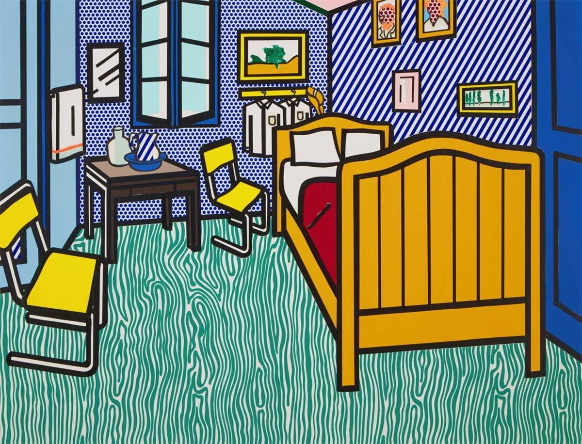 Roy Lichtenstein, Bedroom at Arles, olieverf en magna op doek, juli 1992. Collectie Robert and Jane Meyerhoff